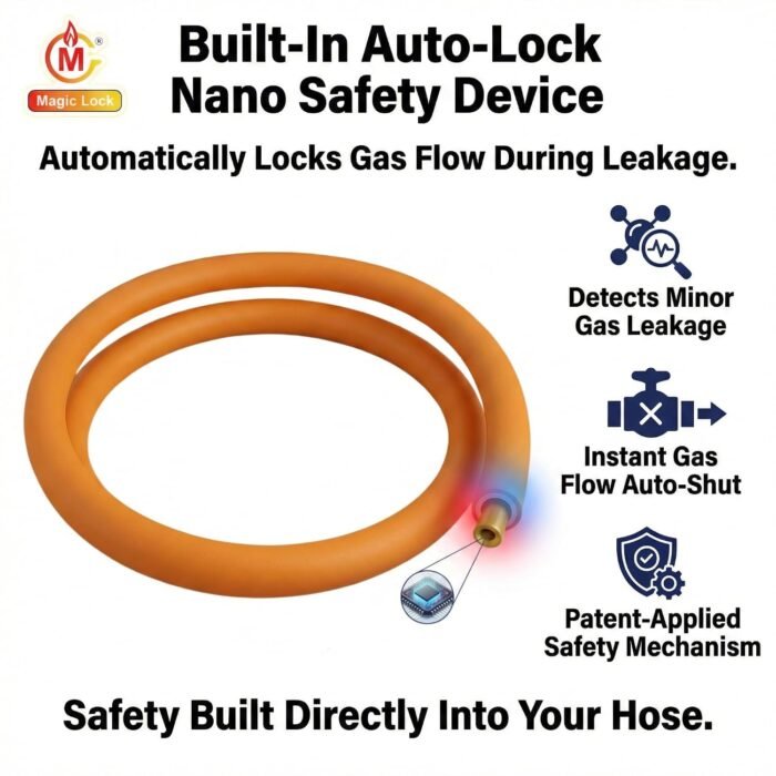 Magic Lock Gold Suraksha LPG Safety Hose 1.5 M – Built-in Auto-Lock Nano Safety Device, ISI & BIS Certified, 5-Year Warranty + ₹50L Insurance - Image 7