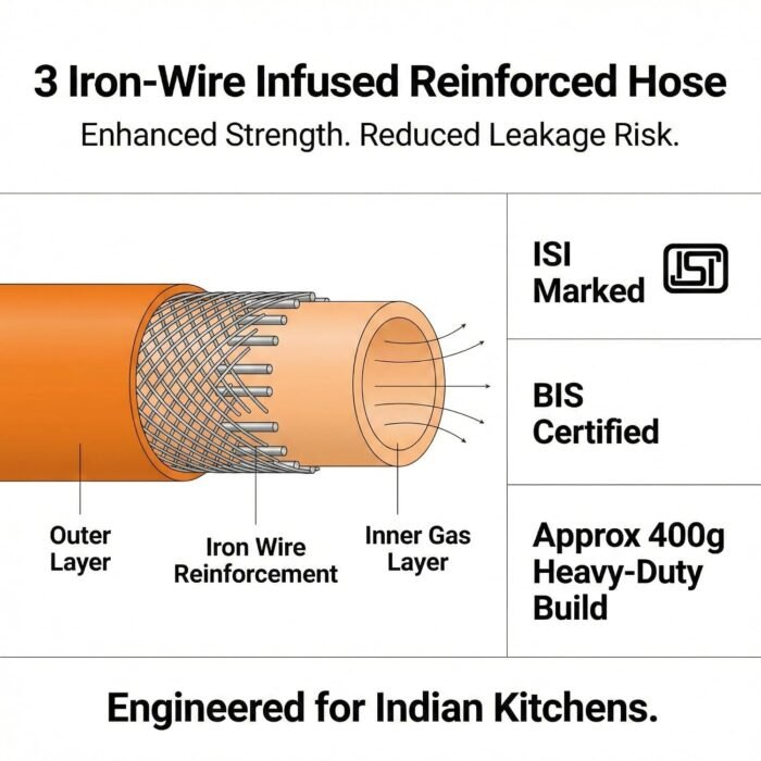 Magic Lock Gold Suraksha LPG Safety Hose 1.5 M – Built-in Auto-Lock Nano Safety Device, ISI & BIS Certified, 5-Year Warranty + ₹50L Insurance - Image 5