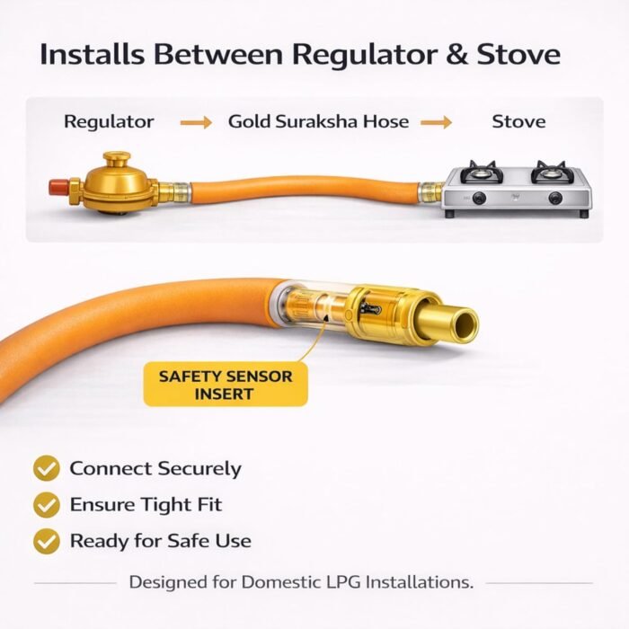 Magic Lock Gold Suraksha LPG Safety Hose 1.5 M – Built-in Auto-Lock Nano Safety Device, ISI & BIS Certified, 5-Year Warranty + ₹50L Insurance - Image 9
