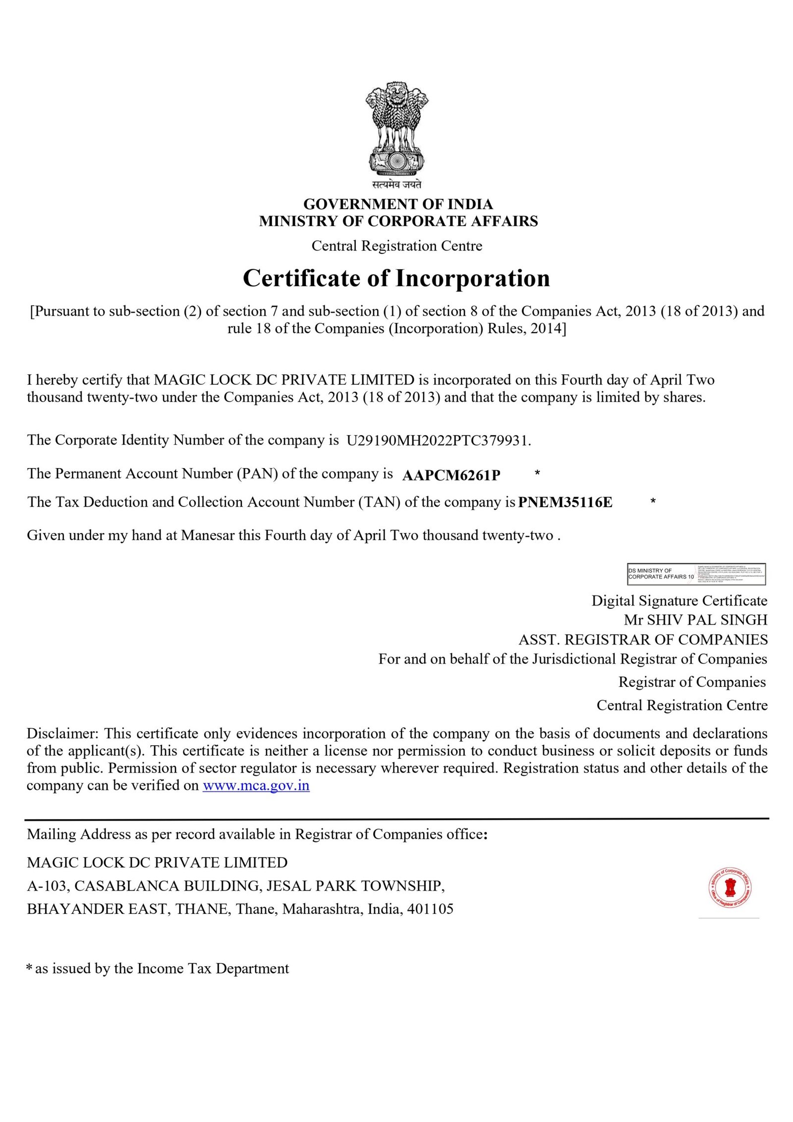 Company Certificate