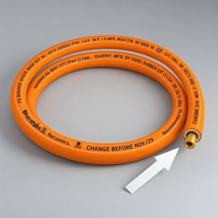 Magic Lock Gold Suraksha LPG Safety Hose 1.5 M – Built-in Auto-Lock Nano Safety Device, ISI & BIS Certified, 5-Year Warranty + ₹50L Insurance - Image 2
